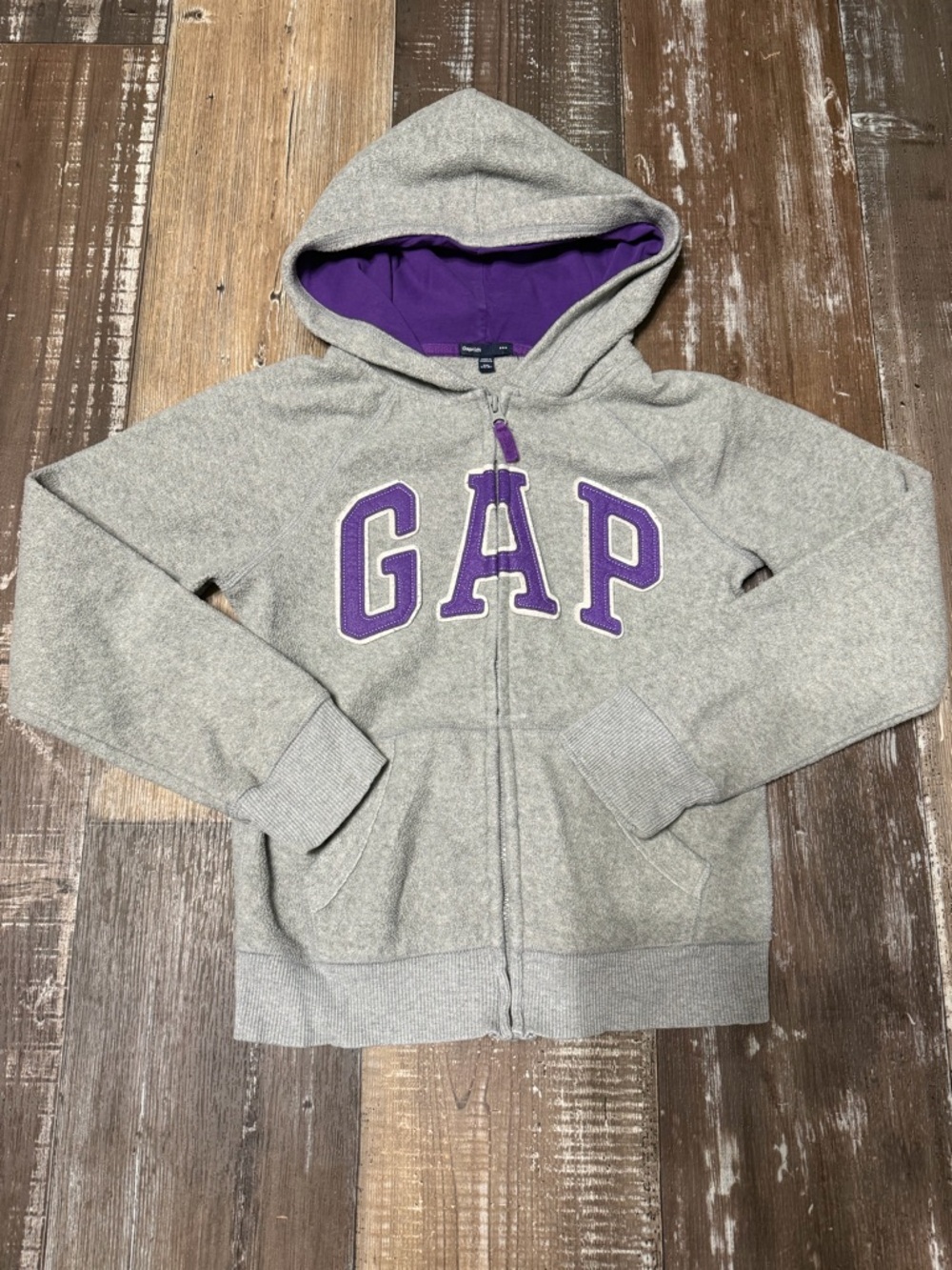 GAP boys Gray Zip Hoodie with Purple Lining